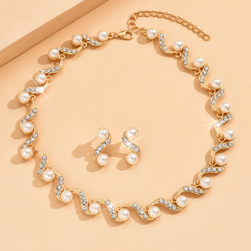 Set di gioielli da donna, gioielli di moda, gioielli da donna a forma di S con perle, nuovi accessori da sposa_voghion.com