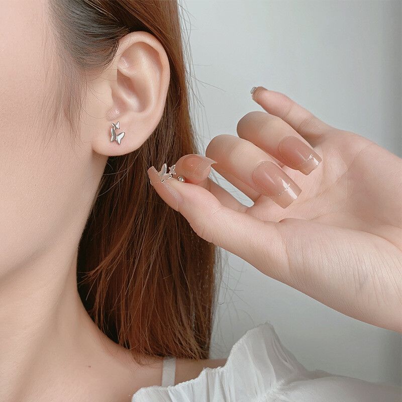 Orecchini a perno con doppia farfalla placcati in oro 925 per donna e ragazza S6_voghion.com