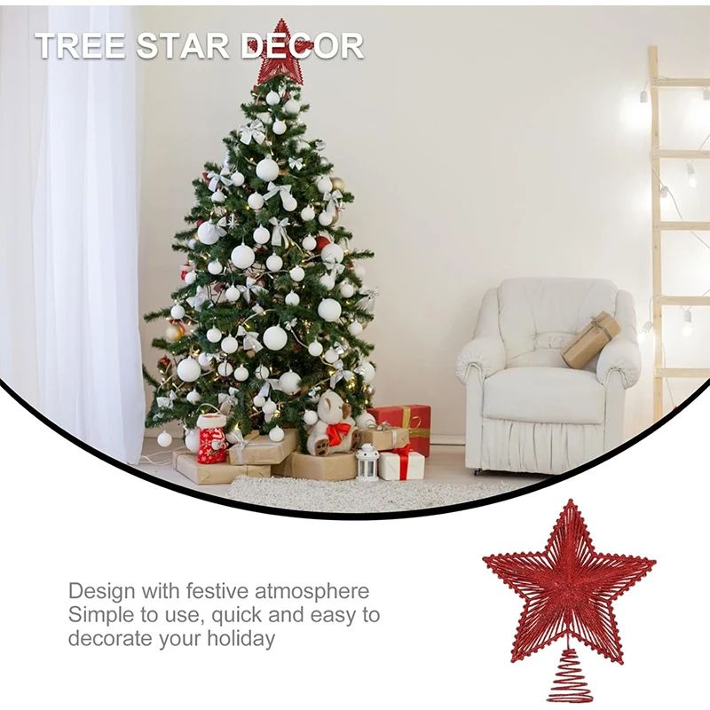 25cm Christmas Tree Top Glitter Gold Silver Star Home Xmas Tree Ornaments Christmas Decoration For Home 2024 Natal New Year 2025_voghion.com