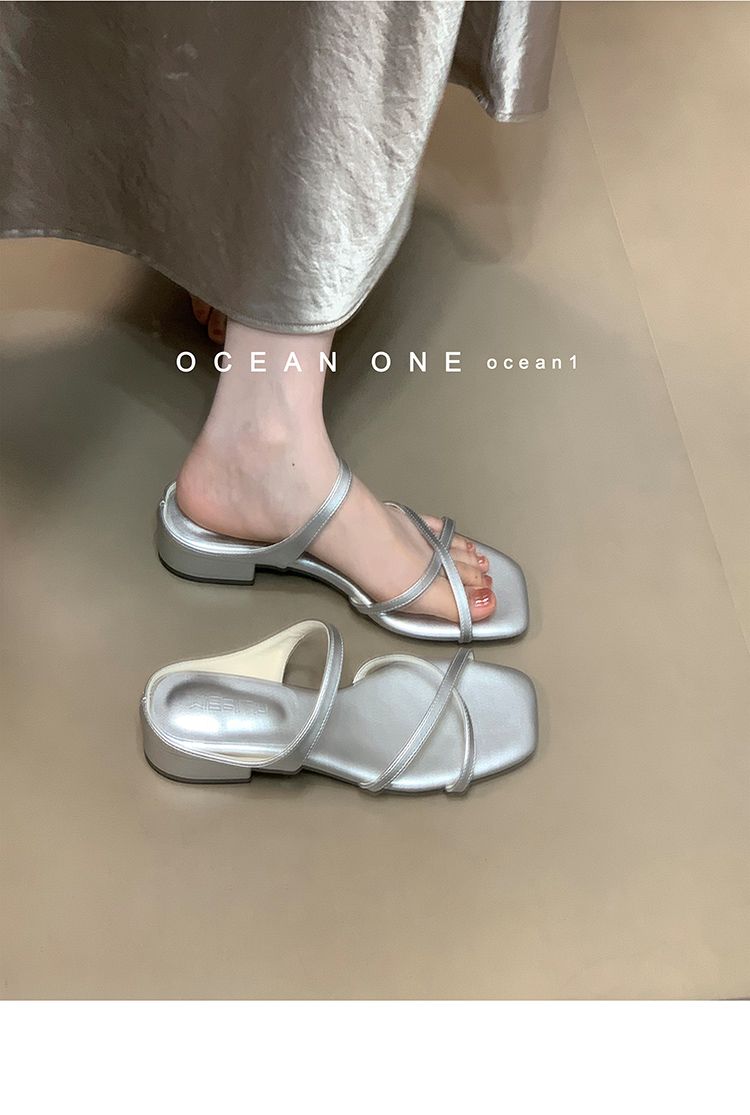 Sandali aperti con cinturino incrociato delicato in stile francese Lancui da donna, estivi, eleganti, con punta quadrata, alla moda, con un solo cinturino._voghion.com