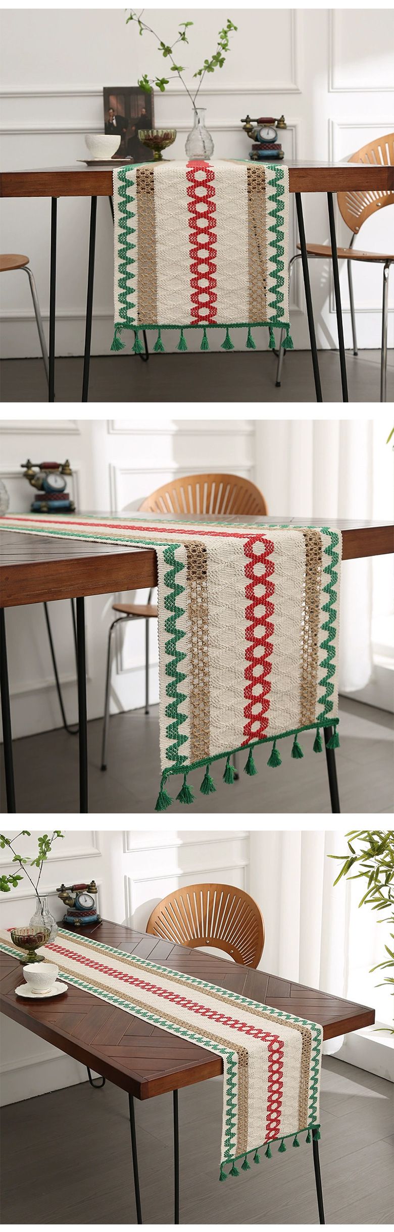 Cotton And Linen Table Runner Stitching Woven Tassel Ethnic Style Table Mat Festival Decoration Knitted Hollow Cover Cloth Light Luxury High End_voghion.com