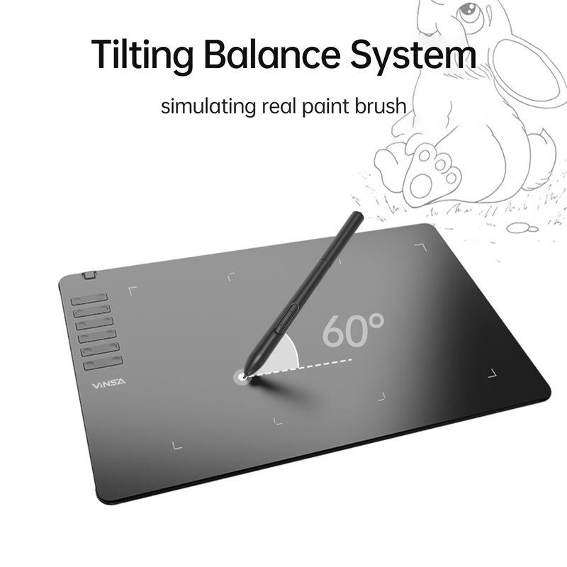 Vinsa T1161 Grafik-Zeichentablett, ultradünn, zum Erstellen von Kunstwerken, zum Skizzieren, mit batterielosem Stift, 8 Stiftspitzen, 8192 Stufen_voghion.com