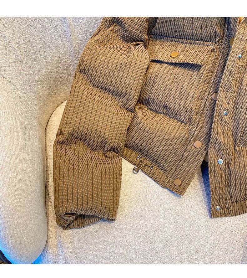Women's Short Padded Khaki Cotton Jacket - Oversized Casual Winter Coat With Pockets, Loose Fit For Petite & Tall_voghion.com