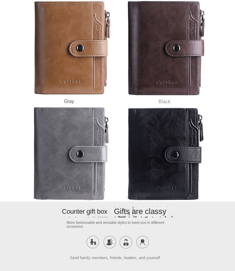 Premium men's wallet Men's short money clip Multi-function card bag zipper driver's license case vertical men's wallet_voghion.com