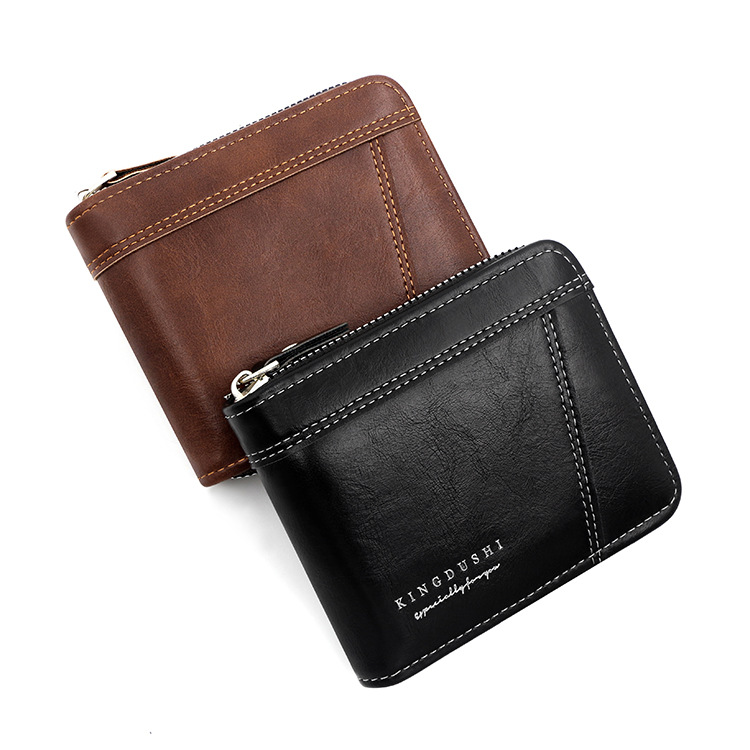 New Men's Short Wallet Horizontal Zipper Money Clip Fashion Casual Large Capacity Multi-card Money Clip_voghion.com