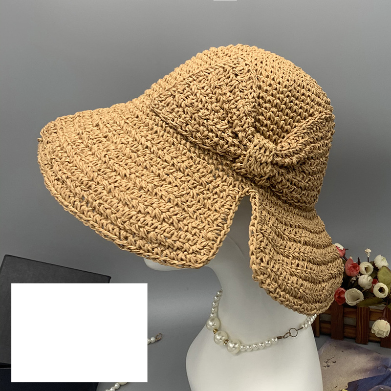 Nuovo cappello da pescatore con fiocco cappello da sole pieghevole cappello da spiaggia cappello di paglia a tesa piccola con fessura cappello di protezione solare estivo da donna_voghion.com