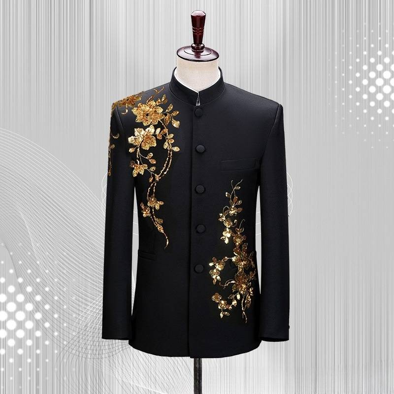 Costum nou cu guler înalt pentru bărbați, costum negru pentru studenți din Republica China, costum de performanță corală, stil chinezesc_voghion.com