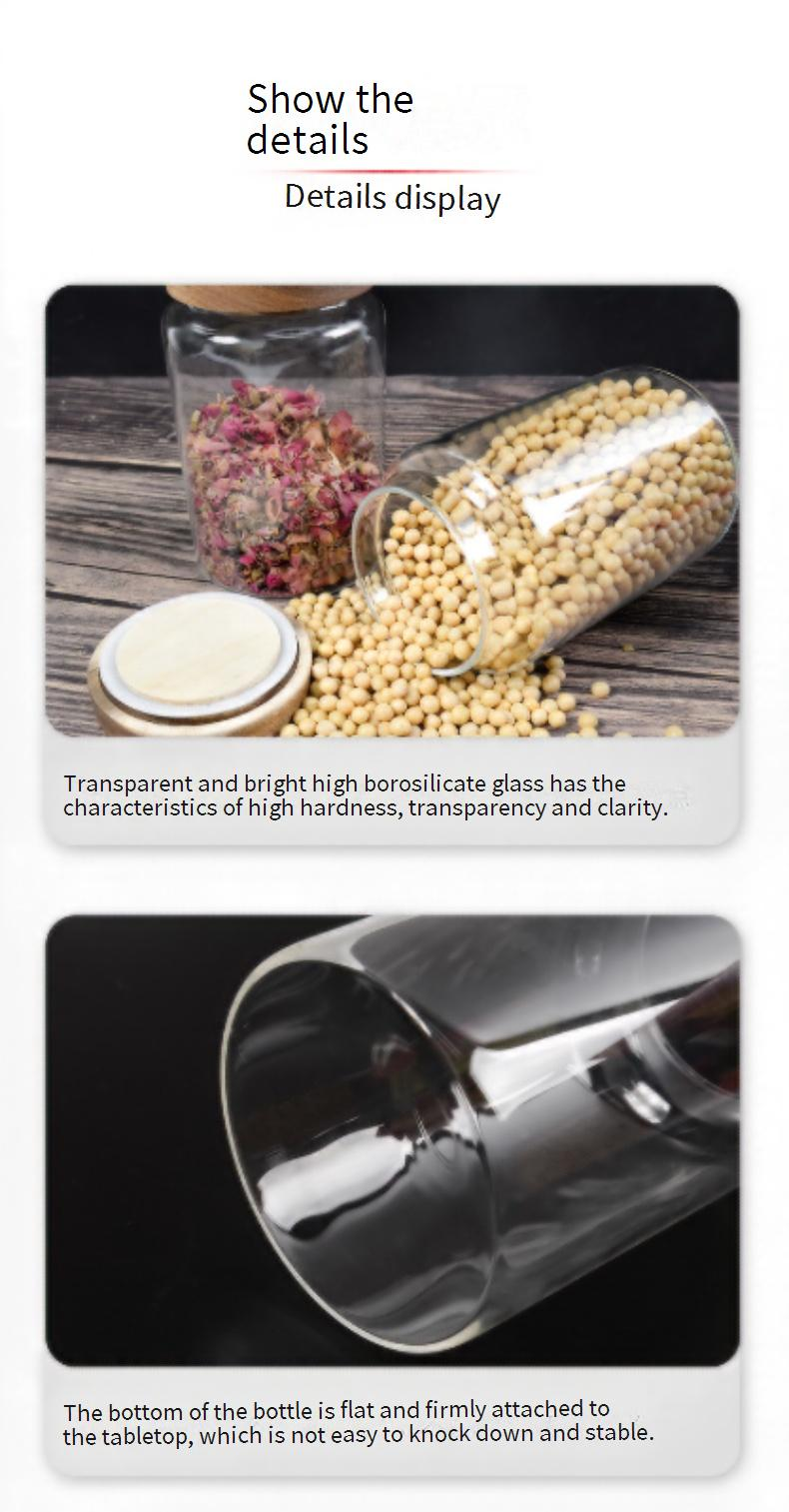 Barattoli in vetro con coperchi in legno di acacia - Contenitori ermetici per tè, spezie e alimenti secchi (forma rotonda, organizzazione della dispensa)_voghion.com