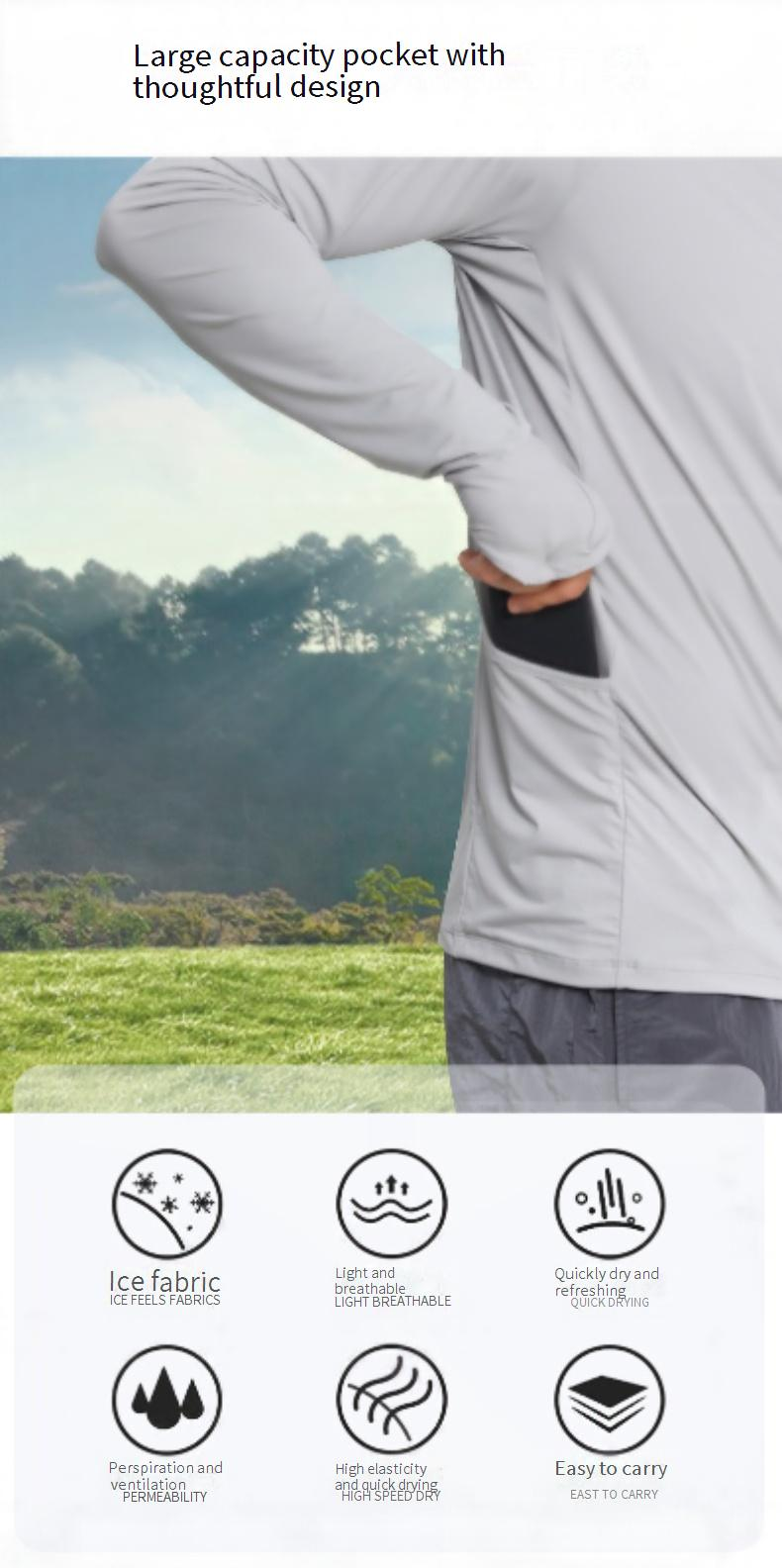 Langärmlige Sonnenschutzkleidung für Herren, Angelkleidung, schnelltrocknend, UV-beständig, verschleißfest, Sonnenschutzkleidung aus Eisseide_voghion.com