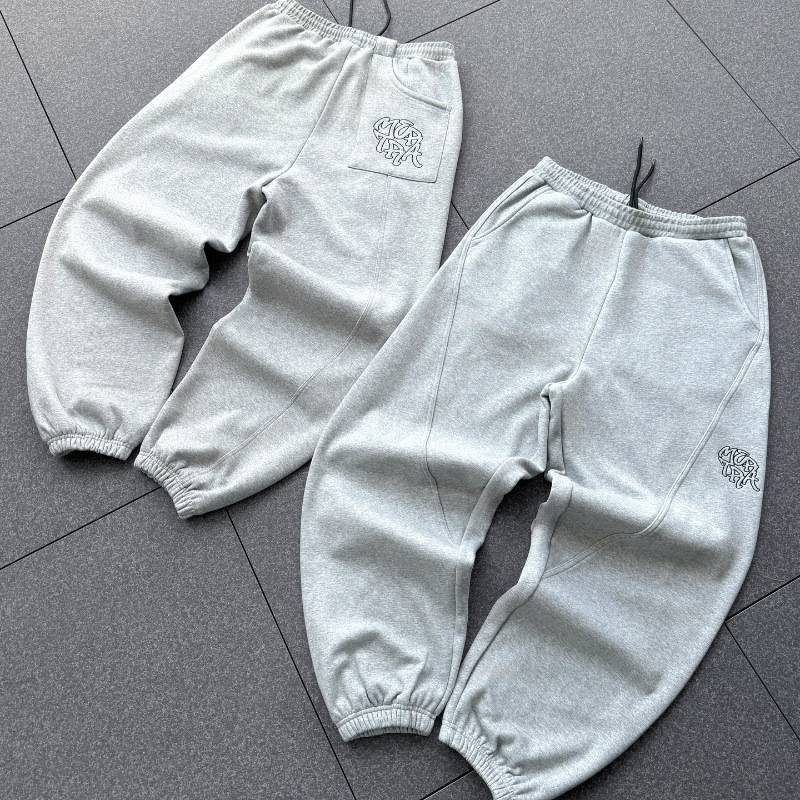 Pantalones deportivos unisex bordados de estilo hip hop Y2K, holgados e informales, con puños cónicos, de poliéster transpirable, en gris (S-XXL)_voghion.com