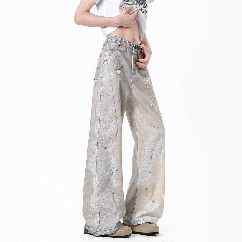 "Erkek Yıpranmış Desenli Kot Pantolon - Zincir ve Dantel Tasarımlı Yıkanmış Kot (S-3XL)"_voghion.com