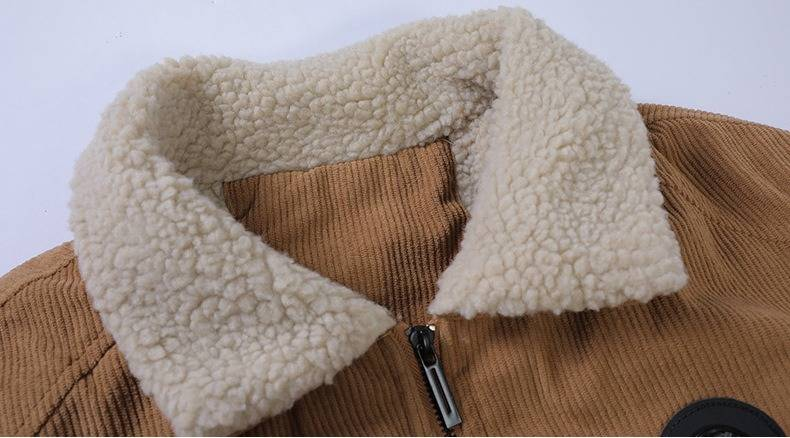 Veste en velours côtelé pour homme - Manteau d'hiver chaud et coupe-vent doublé en cuir d'agneau grande taille, noir/gris/kaki/vert armée_voghion.com