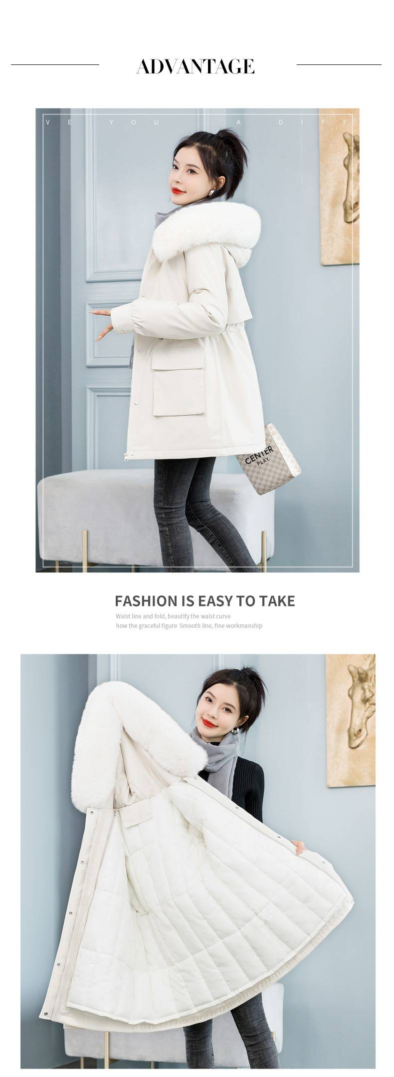 Damenbekleidung Abnehmbarer Winterparka mit Kapuze und Kunstpelzbesatz, warme Steppjacke für kleine bis große Größen, mittellange Puffer-Oberbekleidung_voghion.com