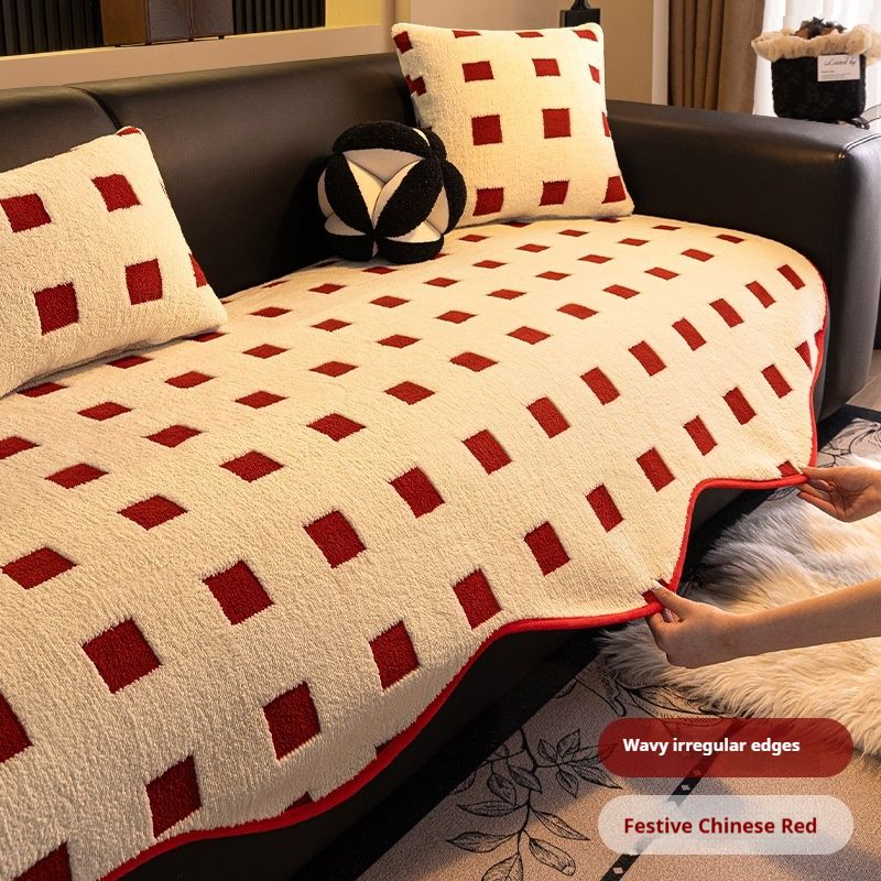 Velvet Sofa Pad – Non-Slip Irregular Chenille Cushion Cover (Luxury Checkered Design, Multi-Size Fit, Anti-Skid Base)_voghion.com