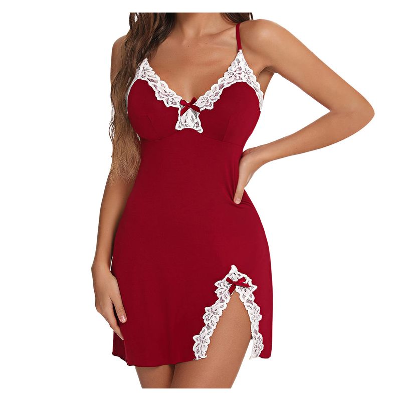 Women's Fun Underwear Deep V Lace Hanging Strap Nightwear Large Size Hip Wrap Sexy Sleepwear Women_voghion.com