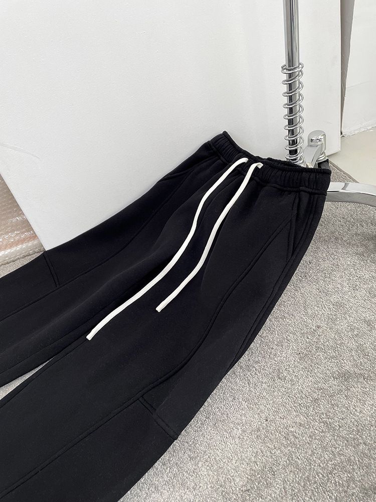 Pantaloni da jogging da donna con coulisse, foderati in pile e vita alta, vestibilità ampia, casual, in misto cotone (bianco, nero) Taglie S/M/L_voghion.com