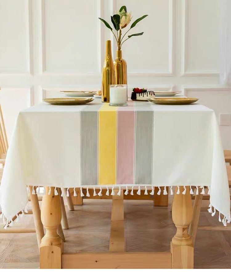 Minimalist Tablecloth – Striped Polyester Linen Blend – Non-Slip & Heat-Resistant – Rectangle Dining & Coffee Table Cover – Picnic Mat_voghion.com