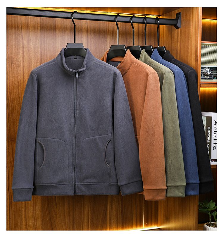 Giacca da uomo autunno inverno in pile, cardigan felpato per uomini di mezza età e giovani, calda e casual, con colletto rialzato_voghion.com