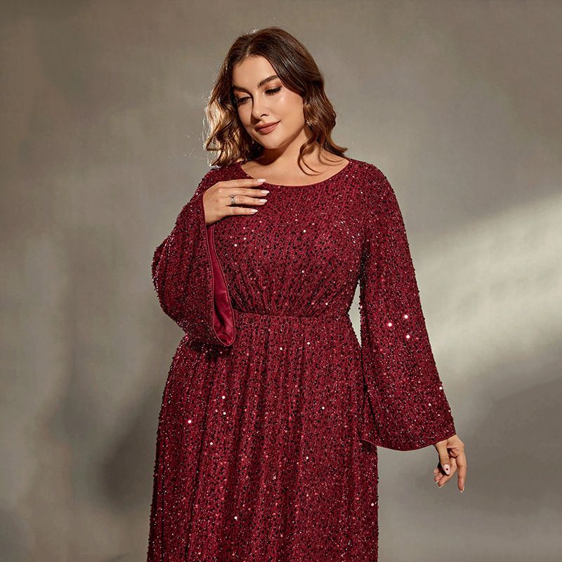 Elegante avondjurk in grote maten voor dames – glinsterende lange mouwen formele jurk voor banketten, feesten en speciale gelegenheden (maten 0XL-4XL)_voghion.com