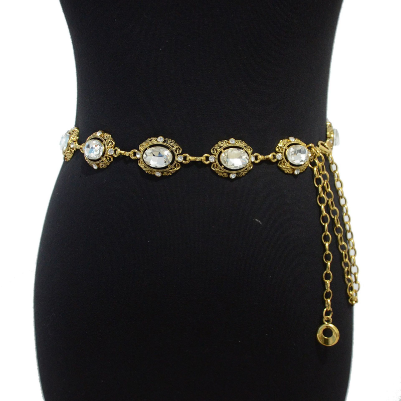 Taillengürtel für Damen, französischer ovaler Strass-Körperkette mit eingelegtem Muster und Kleiderdekoration_voghion.com