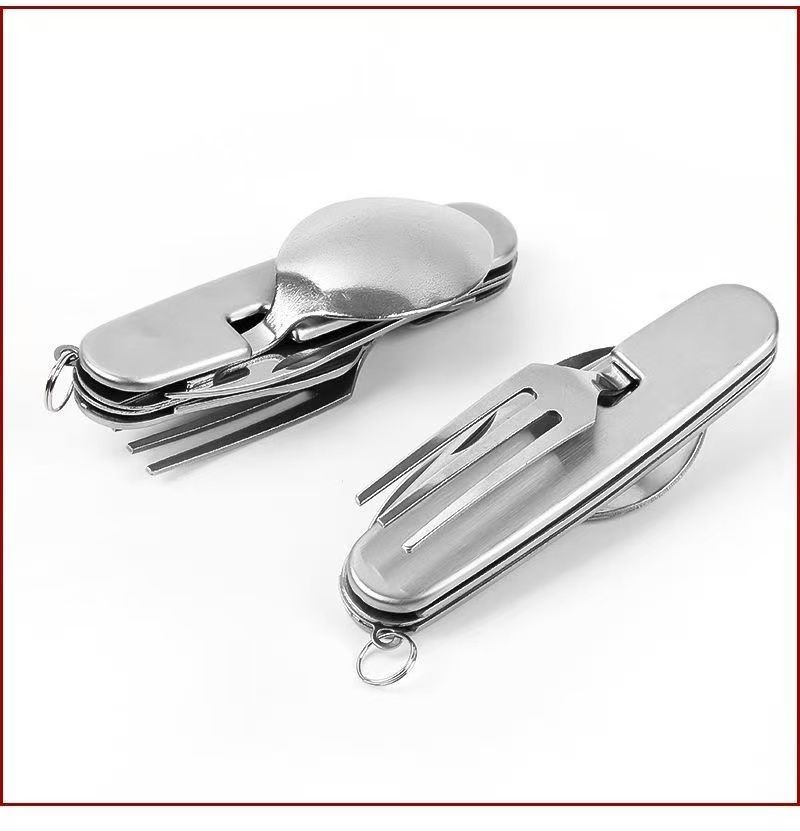 Edelstahl Outdoor Besteck Set Abnehmbare Camping Klapp Gabel Löffel Kombination Multifunktionale Abendessen Obst Messer_voghion.com