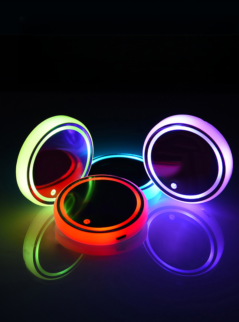 Car LED Luminous Colorful Water Mat, Car Atmosphere Light, Solar Energy, USB Charging, Anti Slip Cup Mat_voghion.com