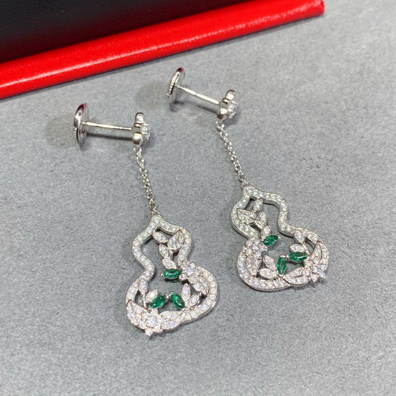 Designer's Classic Women's Full Diamond Vine Gourd Earrings Rose Gold Hollow Diamond Pendant Ruby Light Luxury Earrings Earrings_voghion.com