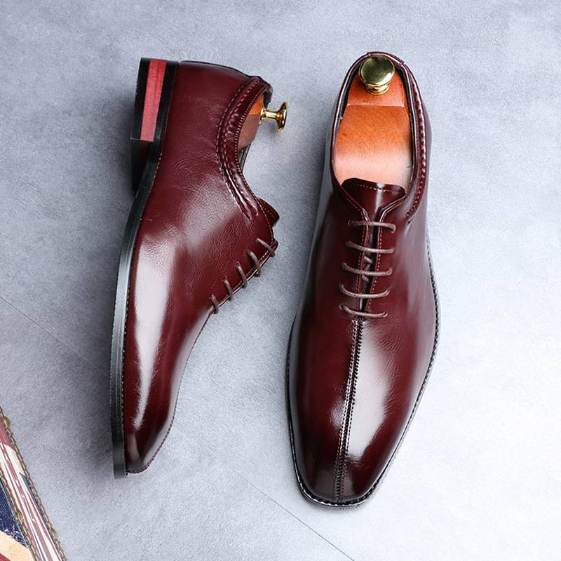 Zapatos de vestir para hombre con cordones de cuero sintético estilo bruñido para boda_voghion.com
