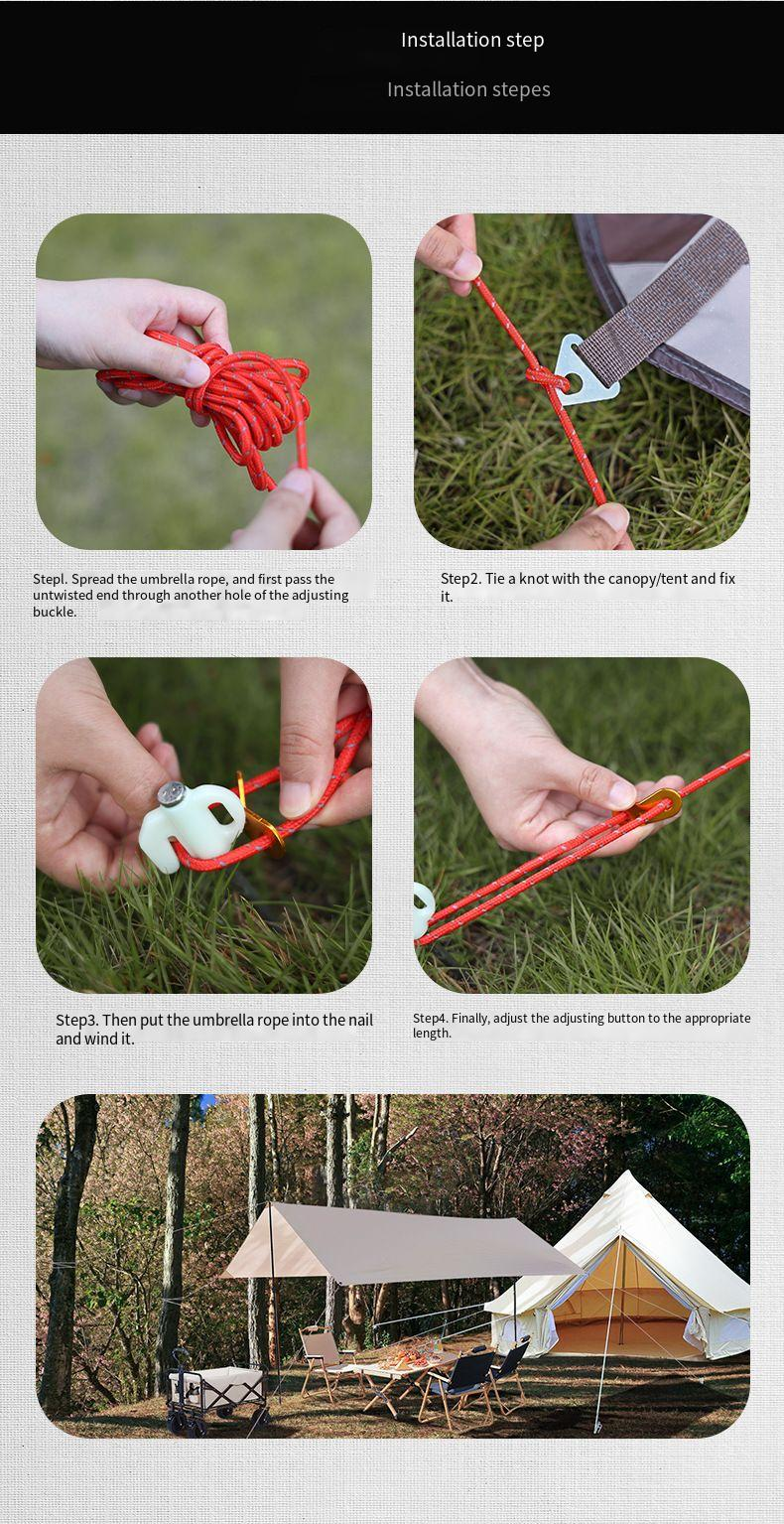 Cuerda reflectante para tienda de campaña al aire libre, cuerda de viento, hebilla para toldo, cuerda de viento, poste de 4 m de grosor, cuerda fija, cuerda de campamento, cuerda de ajuste_voghion.com