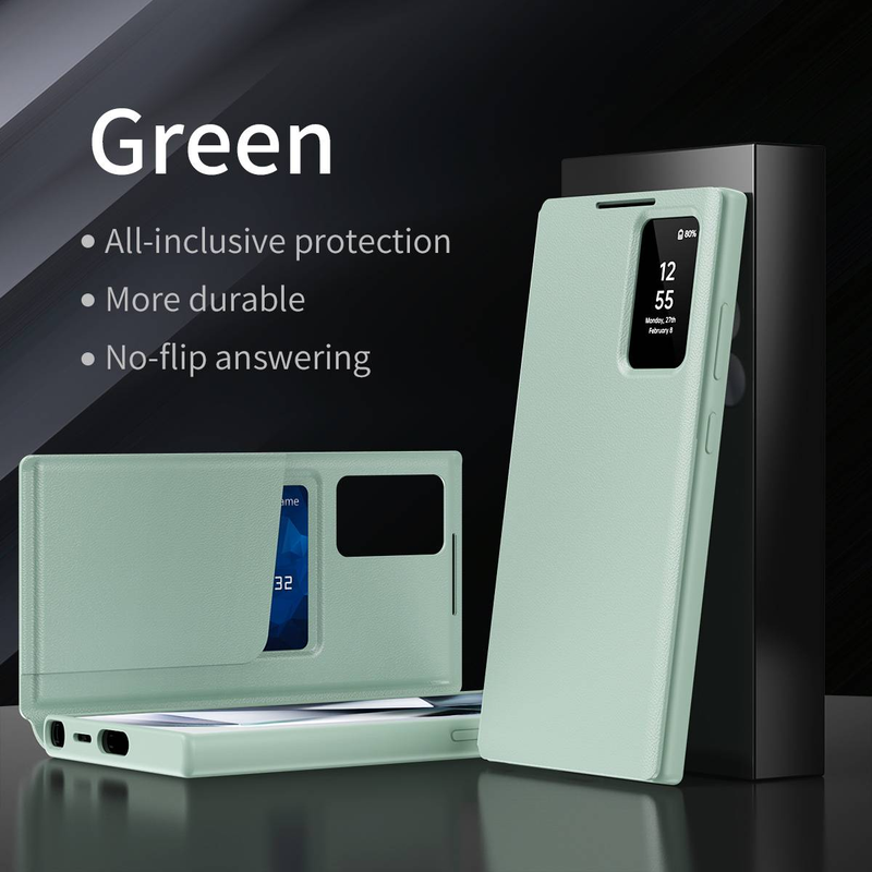 Pametni usnjen ovitek za telefon z okencem za Samsung Galaxy S22 S23 S24 S25 Plus S22Ultra S23Ultra S24Ultra S25Ultra, odporen proti udarcem in režo za kartico_voghion.com