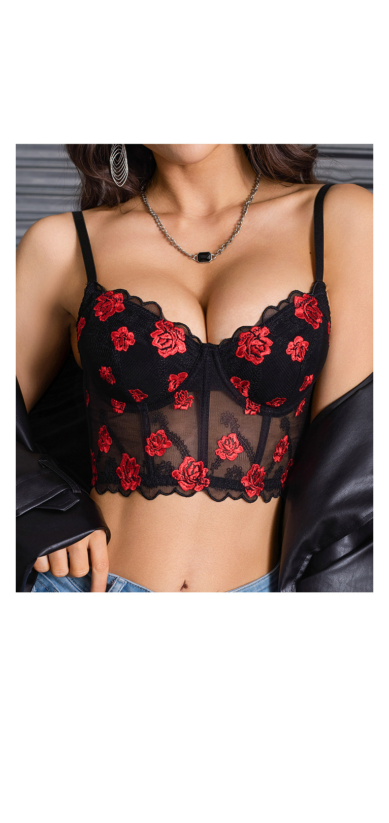 Exquisite Rose Lace Embroidered Sheer Mesh Bra Set With Adjustable 3-Row Hook & Eye Closure - Sensual Bustier Corset For Women_voghion.com