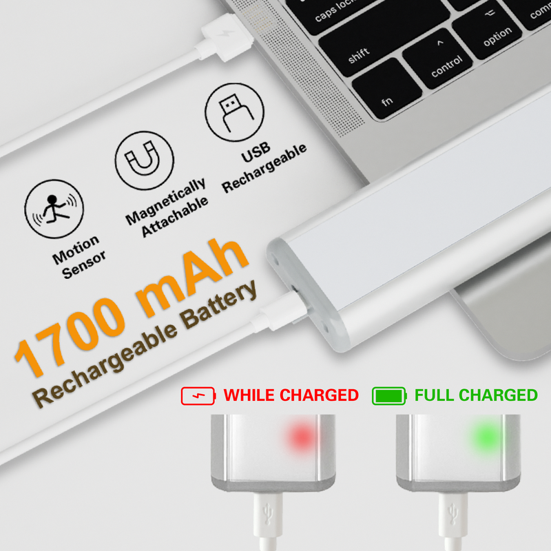 Lampe de placard à détecteur de mouvement 12 pouces, 18 LED blanc froid, rechargeable sans fil (lot de 1)_voghion.com