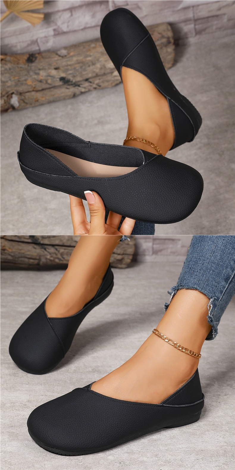 Large-size Soft Leather Single Shoes For Women, New Style For Spring And Autumn, Anti-slip, Double-wearing, Casual, Retro, One-step Slip-on Beanies_voghion.com