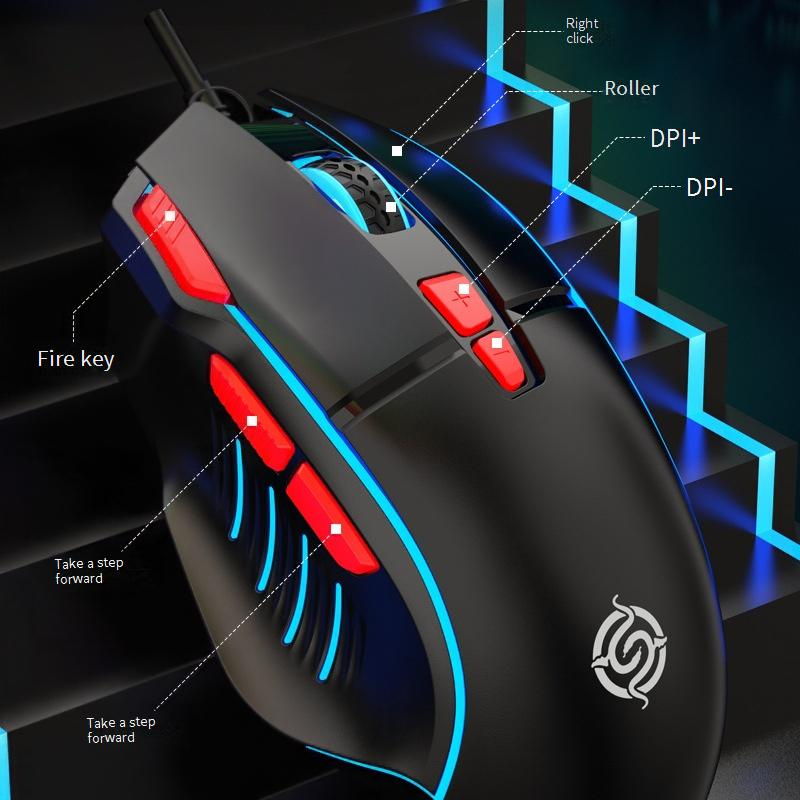 Viper Q6 Kabelgebundene Gaming-Maus – 4000 DPI RGB-Hintergrundbeleuchtung, 7 programmierbare Tasten, 4-stufige DPI-Einstellung, ergonomisches Design für PC/Laptop_voghion.com