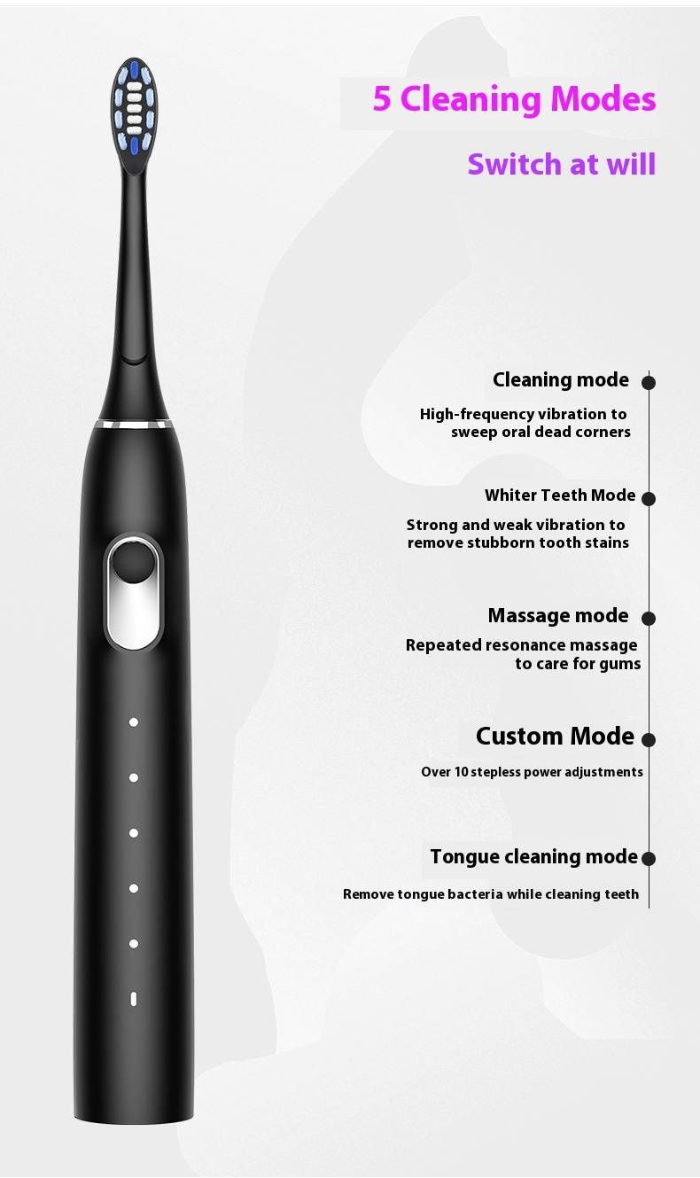 Ultra-Sonic Smart Electric Toothbrush – 5+ Modes, 50+ Days Battery, Magnetic Motor, Self-Cleaning (Black/White)_voghion.com
