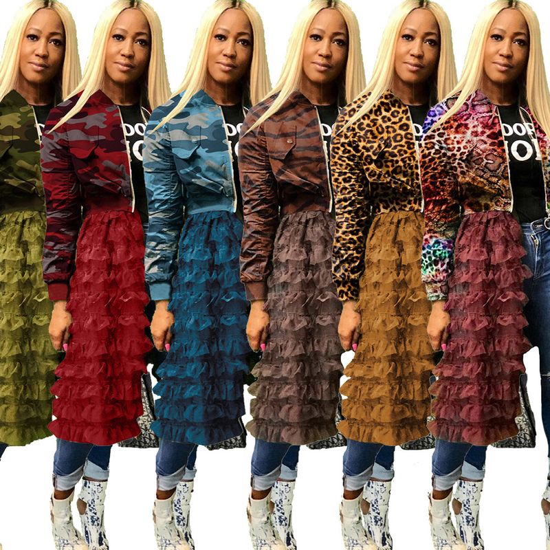 Women's Clothing Camouflage Print Zipper Mesh Splicing Jacket_voghion.com