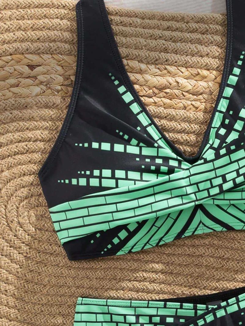 Bikini de cintura alta ajustado para mujer, estilo conservador, para natación, deportes de aguas termales y ocio._voghion.com