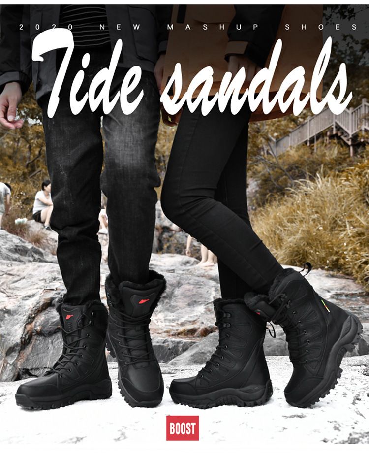 Unisex Winter Snow Boots For Couples - High Top Waterproof Hiking Boots With Fleece Lining, Non-Slip Rubber Sole For Outdoor Adventures_voghion.com