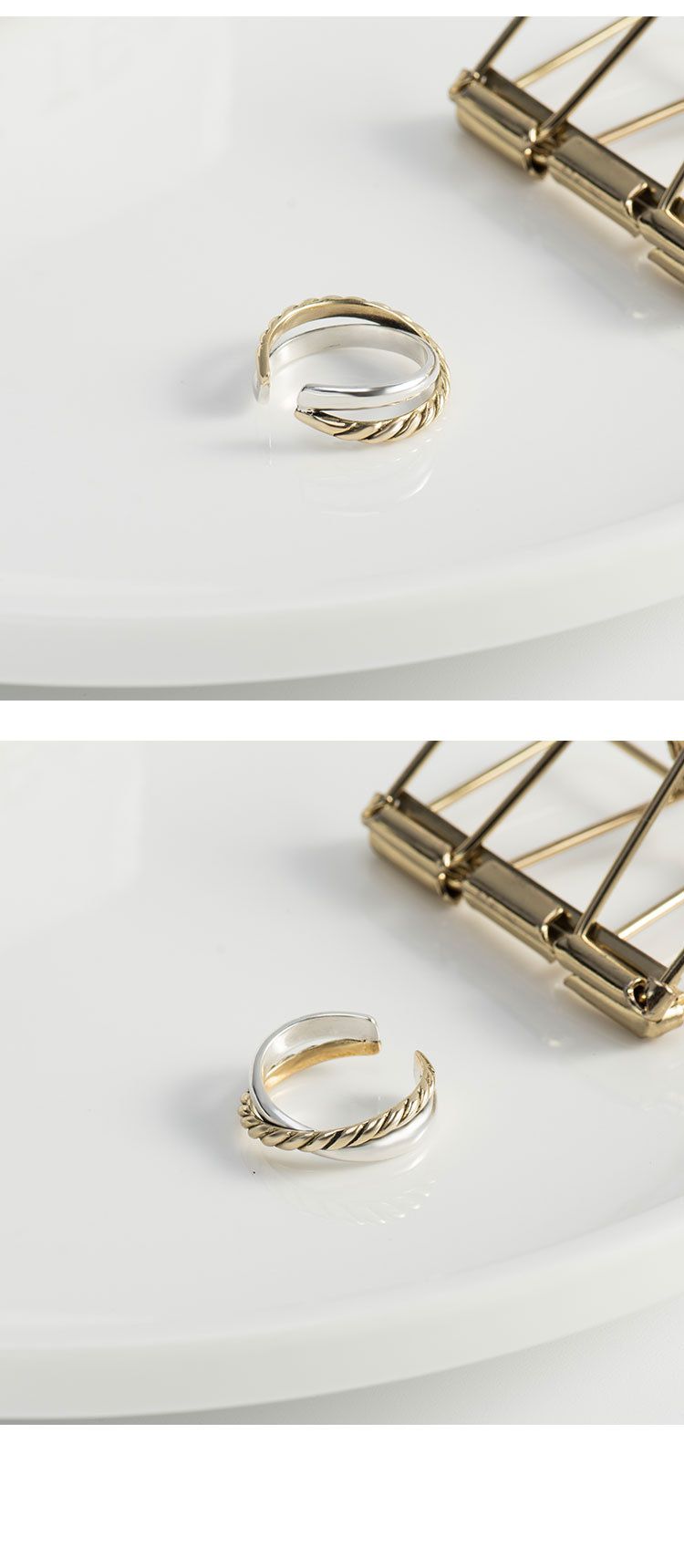Νέο δαχτυλίδι στερλίνα με στριφτό σχέδιο στο άνοιγμα, μοντέρνο και μινιμαλιστικό ασημένιο κόσμημα διπλής στρώσης, χρώμα_voghion.com