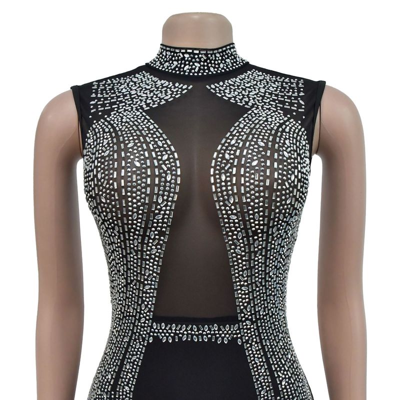 Vêtements pour femmes mode femmes couleur unie maille presse perceuse sans manches pantalon combinaison_voghion.com
