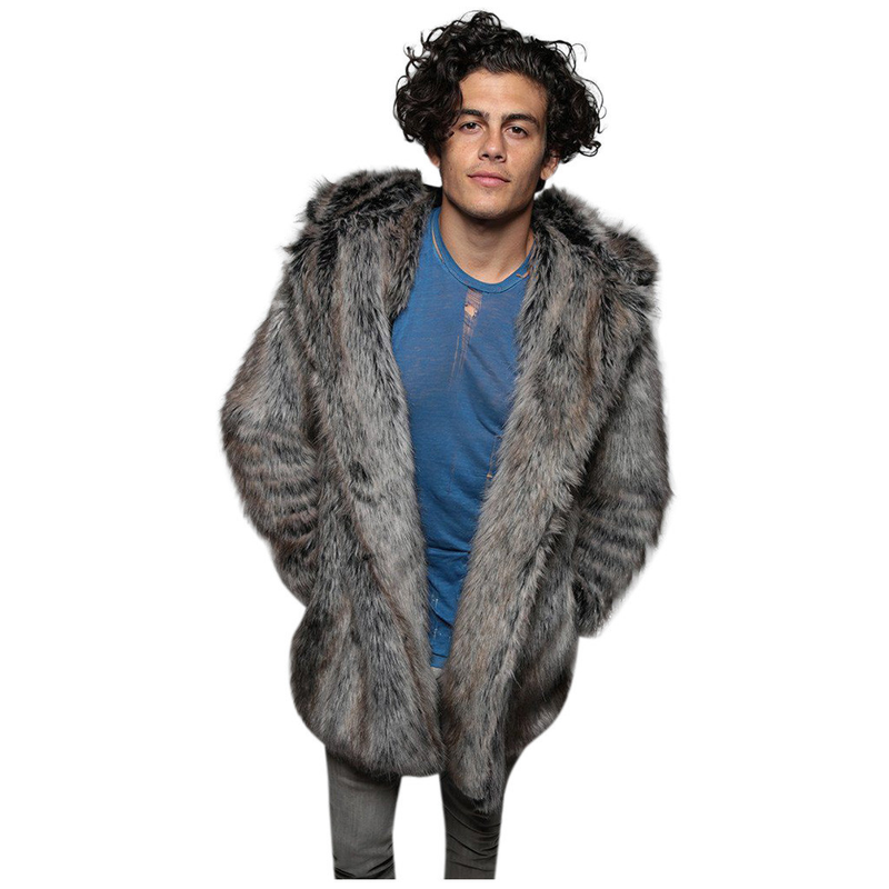 Herenjas van imitatiebont. Winterjas voor heren, casual thermische nertsjas. Lange jas voor heren, met capuchon_voghion.com