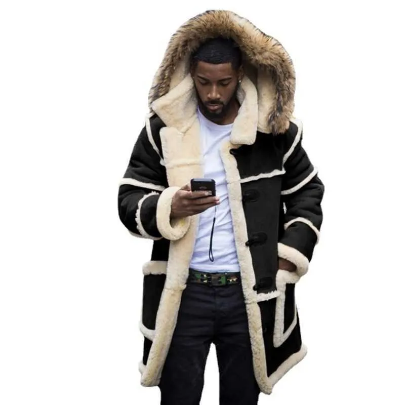 PFHQ Ullfoder för herr Huvjackor i fuskpäls Tjocka Trendiga 2022 Vinter Elegant Tough Guy Mode Casual Shearling_voghion.com
