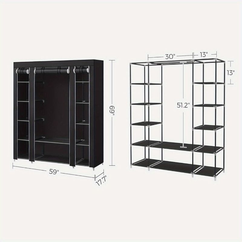 Clothes Woven 59 X Rack Freestanding 17.7 Closet Compartments Storage 1pc NonPortable Cover With 6 Dust X Wardrobe Organizer 12_voghion.com