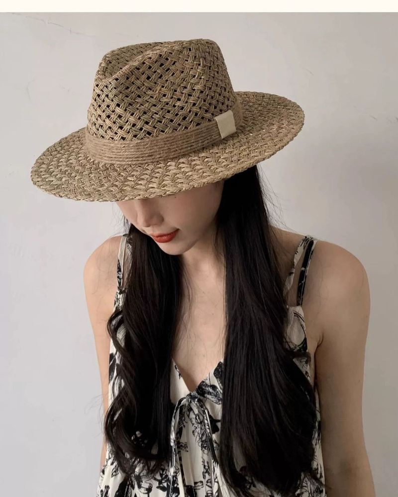 Cappello da spiaggia in paglia Panama Jazz intrecciata in stile francese, per uomo e donna, con parasole estivo_voghion.com