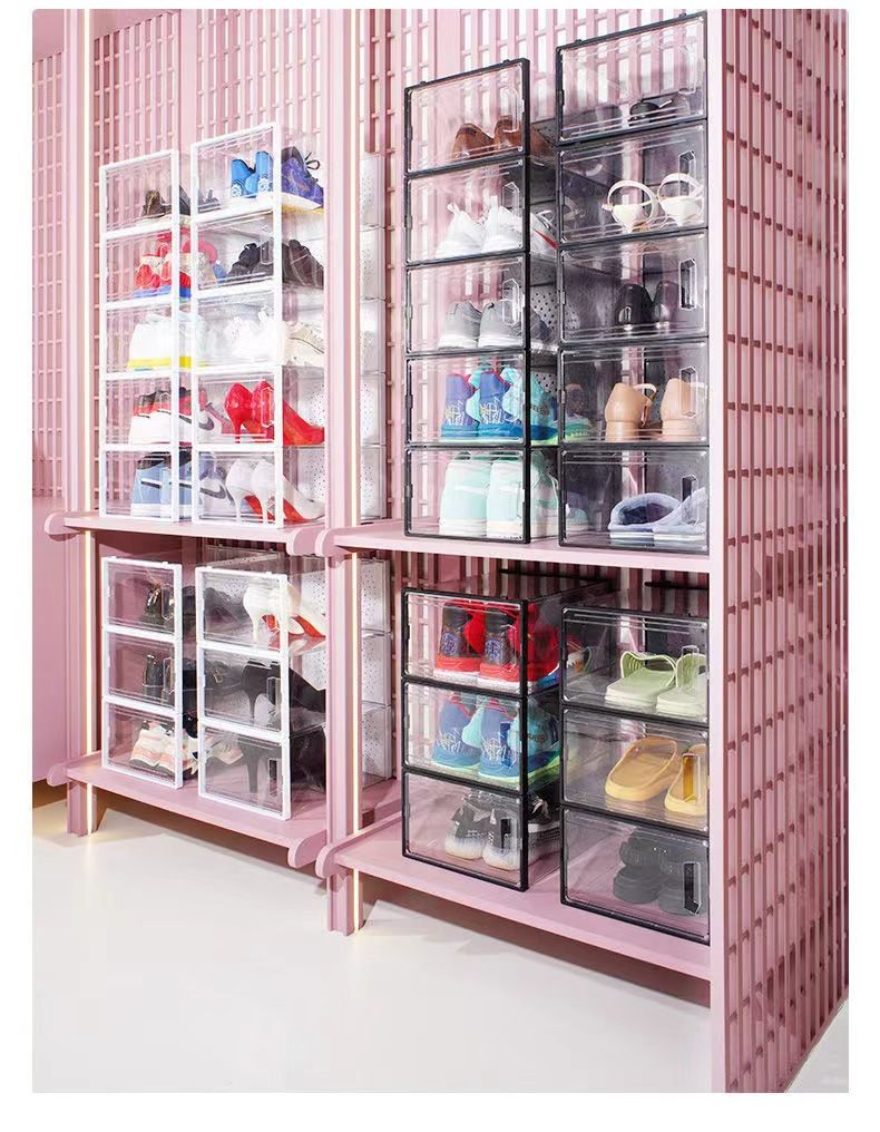 Magnetisch verdikte schoenendoos, gratis installatie, opvouwbare schoenenopbergdoos, transparante schoenenkast, ruimtebesparende schoenenkast_voghion.com