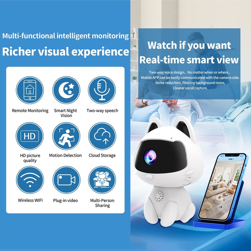 K9 Cute Pets Smart Home Camera, Support Night Vision Two-way Voice & Motion Detection (White)_voghion.com