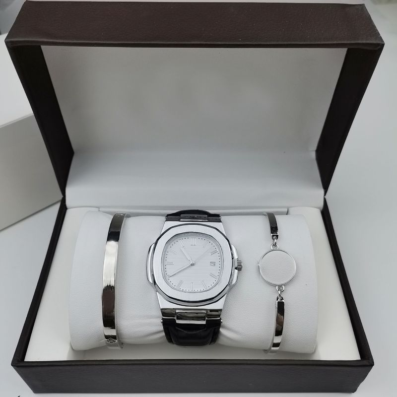 3-delat set, Nautilus-serien, herr- och kvartsklocka, stålarmband med diamant, handgranatklocka för kvinnor_voghion.com