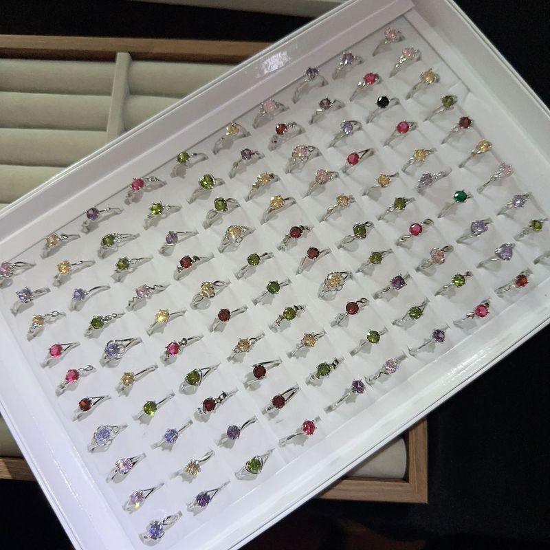 Nuovo anello in zircone di colore misto per donna in streaming live, vendita calda, regolabile, aperto, semplice, indice, rame elettroplaccato_voghion.com