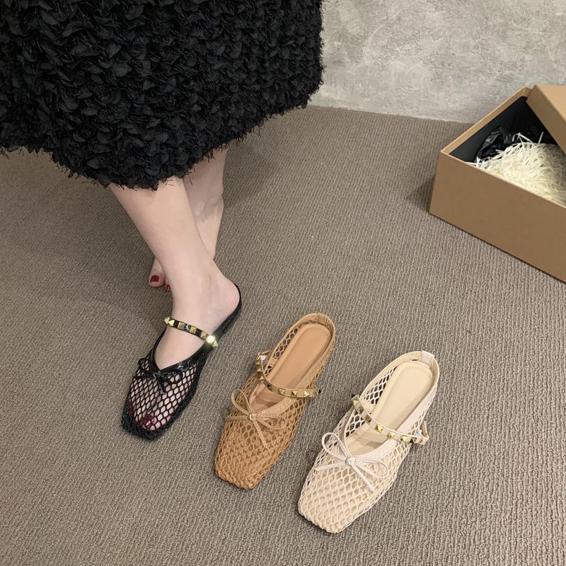 Lage hak Koreaanse stijl visnet geweven sandalen voor vrouwen 25 Zomer holle comfort niche strand Romeinse schoenen gesloten teen half_voghion.com