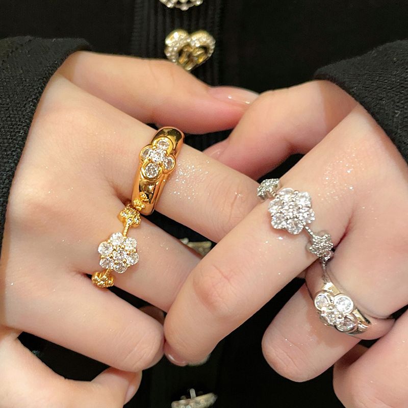 Retro Zircon Flower Opening Ring For Women Niche Simple Light Luxury Index Finger Ring Fashionable Temperament High-end Feel Hand Jewelry For Women_voghion.com